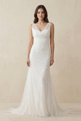 Mermaid Cowl Neck Tulle Wedding Dress in White - KISS BRIDAL Wedding Dresses