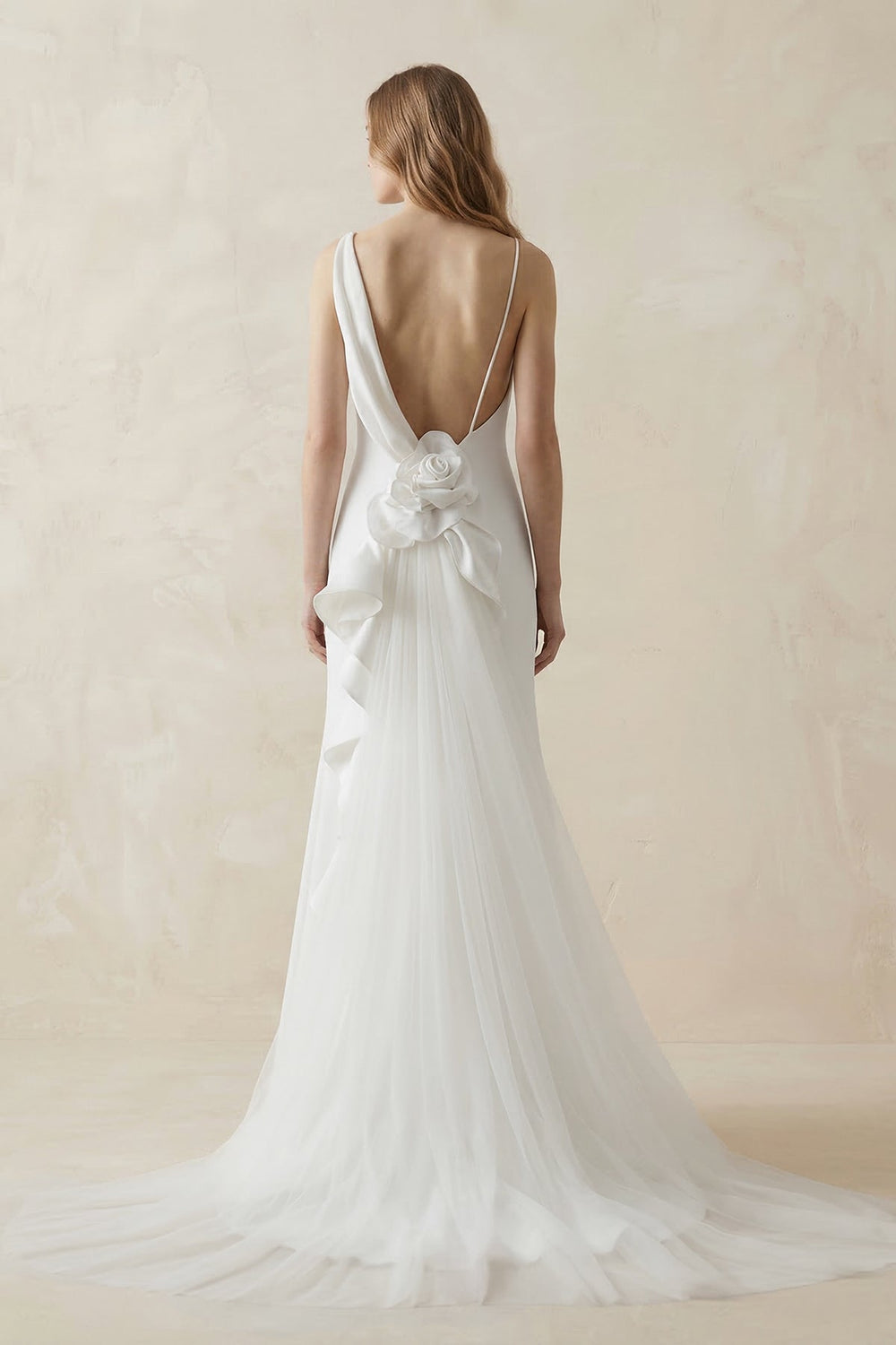 Mermaid Crepe Cowl Neck Wedding Dress with Train in White - KISS BRIDAL Wedding Dresses