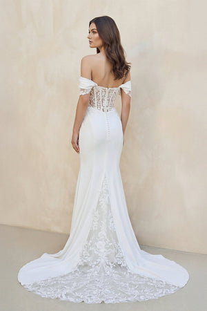 Mermaid Lace Off The Shoulder Wedding Dress in White - SHE IS ME Wedding Dresses