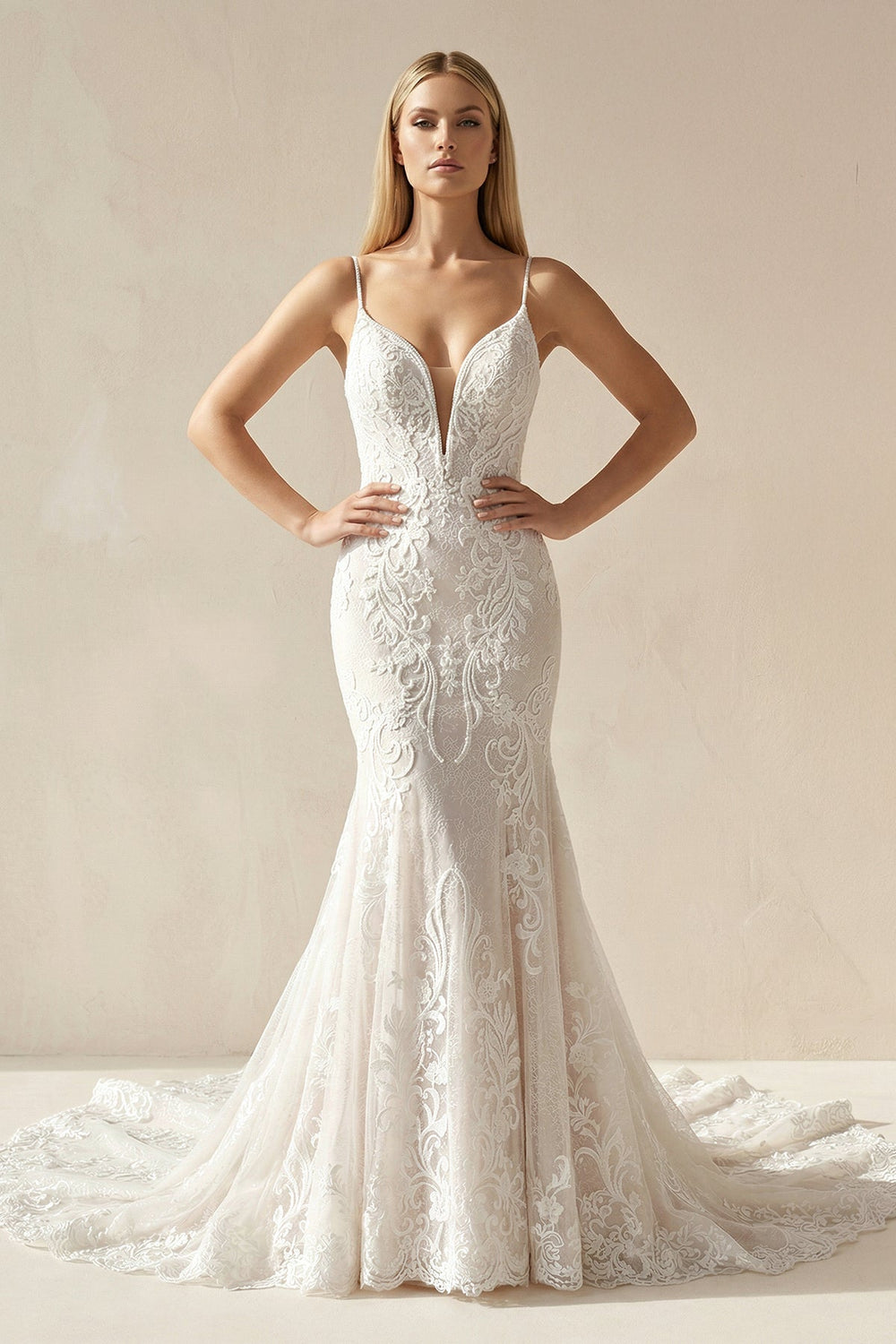 Mermaid Lace Spaghetti Straps Wedding Dress - SHE IS ME Wedding Dresses