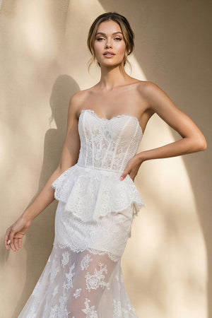 Mermaid Lace Strapless Wedding Dress in Ivory - SHE IS ME Wedding Dresses
