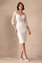 Mermaid Lace Sweetheart 3/4 Length Sleeve Wedding Dress in Ivory - KISS BRIDAL Wedding Dresses