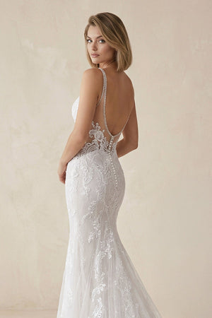 Mermaid Lace V Neck Wedding Dress in Ivory - SHE IS ME Wedding Dresses