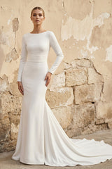 Mermaid Long Sleeves Satin Wedding Dress in Ivory - KISS BRIDAL Wedding Dresses