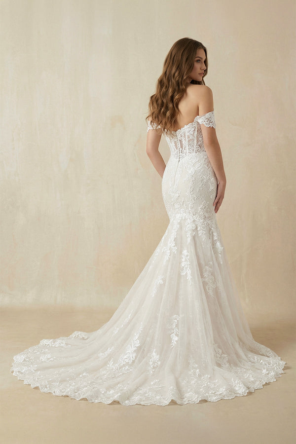 Mermaid Off The Shoulder Lace Wedding Dress - SHE IS ME Wedding Dresses