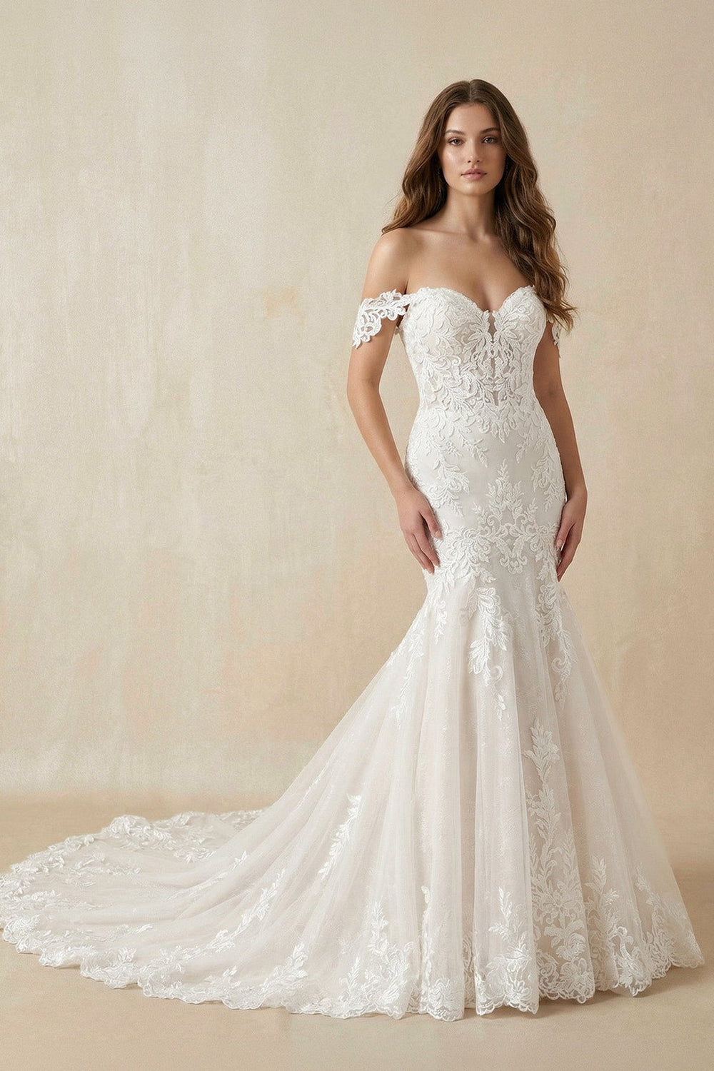 Mermaid Off The Shoulder Lace Wedding Dress - SHE IS ME Wedding Dresses
