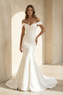 Mermaid Off - the - Shoulder Satin Wedding Dress - KISS BRIDAL Wedding Dresses