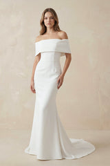 Mermaid Off - The - Shoulder Satin Wedding Dresses in White - KISS BRIDAL Wedding Dresses