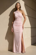 Mermaid One Shoulder Maxi Dress in Pink - KISS BRIDAL