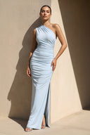 Mermaid One Shoulder Maxi Dress in Sky Blue - KISS BRIDAL