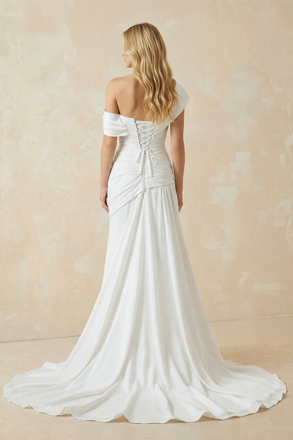 Mermaid Ruched Off The Shoulder Chiffon Wedding Dress - KISS BRIDAL Wedding Dresses