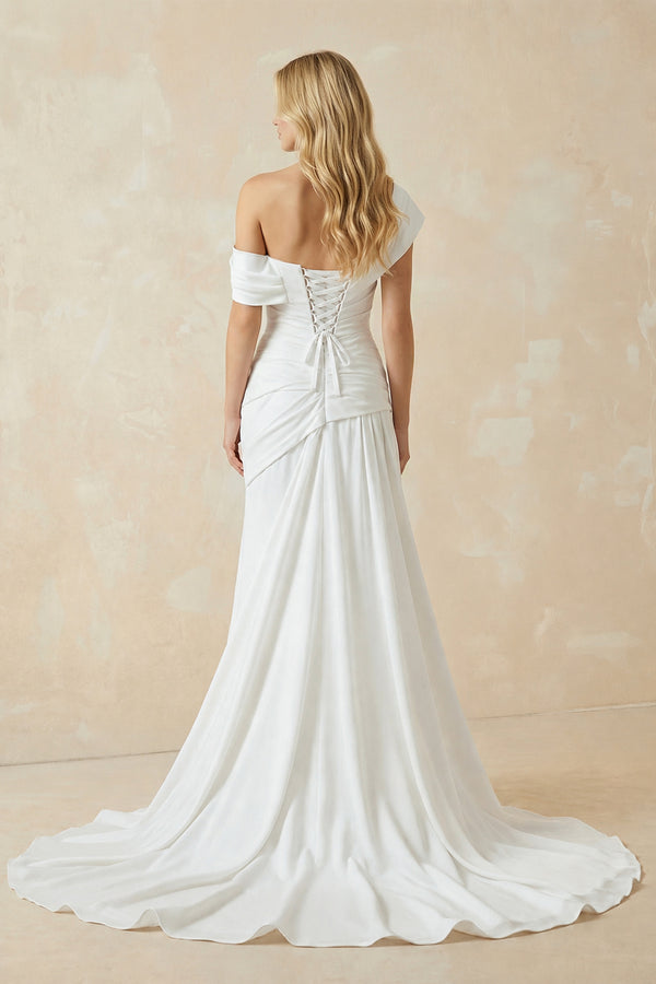 Mermaid Ruched Off The Shoulder Chiffon Wedding Dress - KISS BRIDAL Wedding Dresses