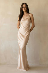 Mermaid Satin Maxi Dress in Champagne - KISS BRIDAL
