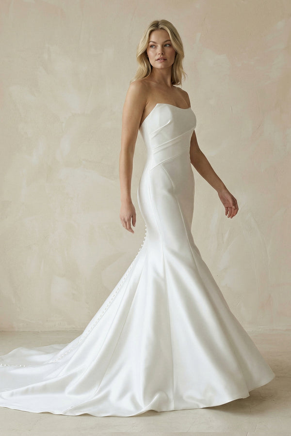 Mermaid Satin Strapless Maxi Wedding Dress in White - SHE IS ME Wedding Dresses