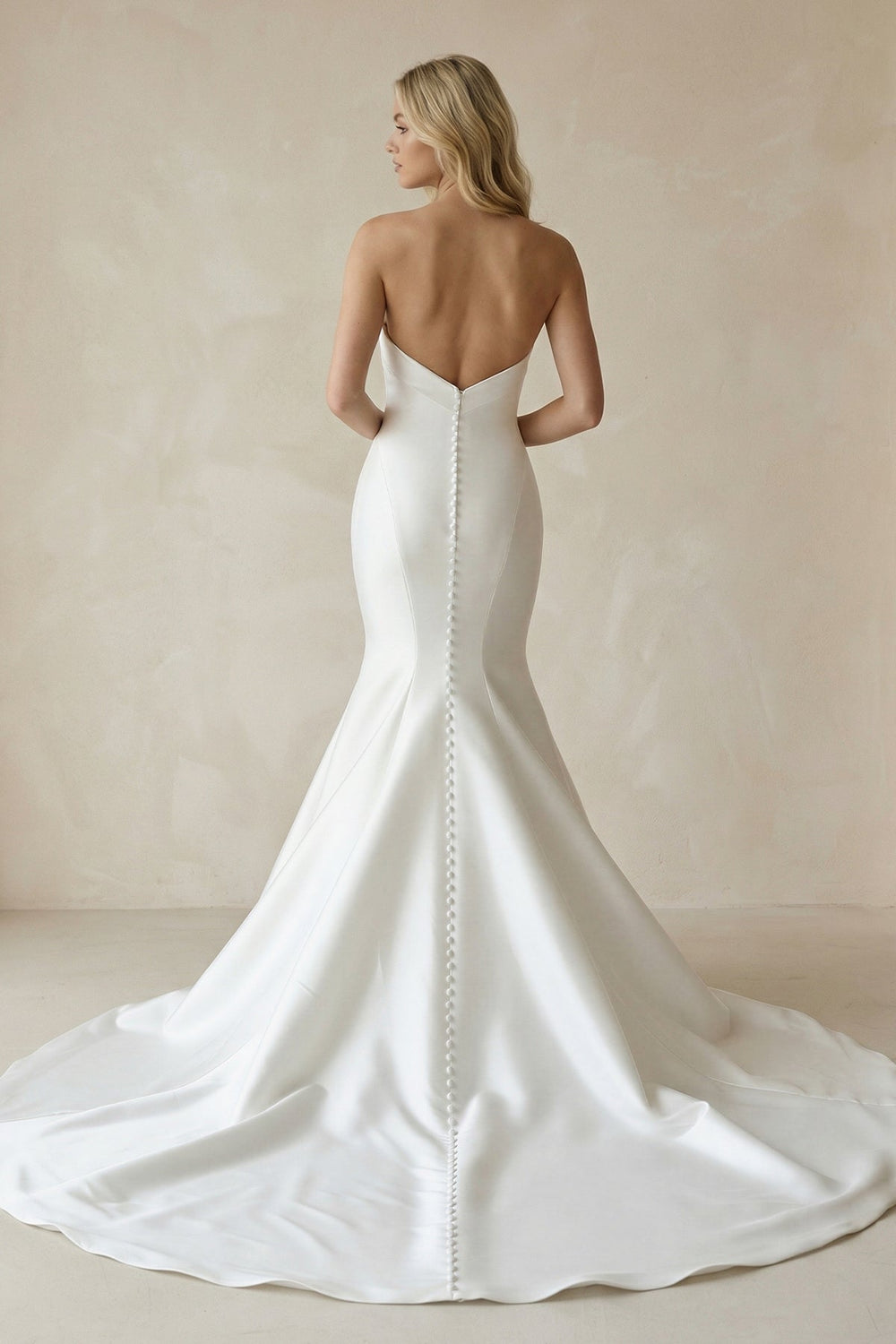 Mermaid Satin Strapless Maxi Wedding Dress in White - KISS BRIDAL Wedding Dresses