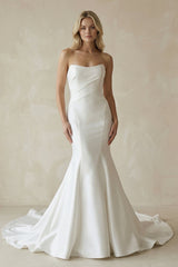 Mermaid Satin Strapless Maxi Wedding Dress in White - KISS BRIDAL Wedding Dresses