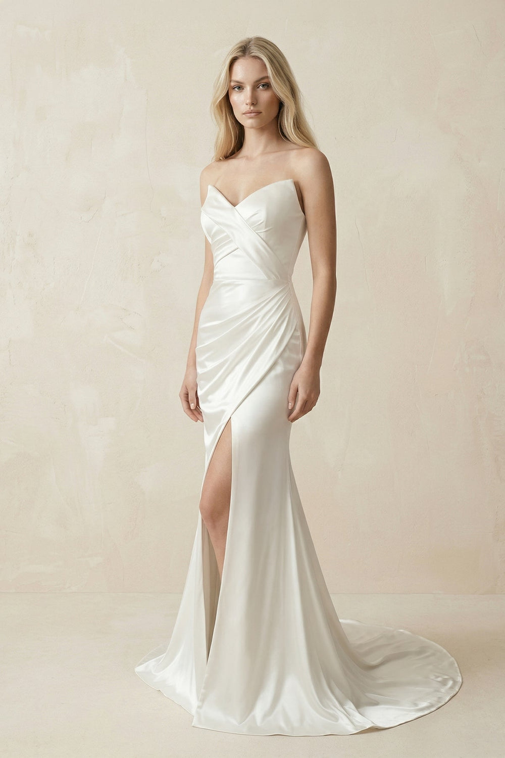 Mermaid Satin Sweetheart Mermaid Wedding Dress With Slit in White - KISS BRIDAL Wedding Dresses