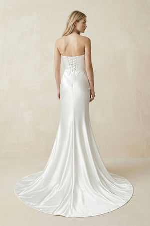 Mermaid Satin Sweetheart Mermaid Wedding Dress With Slit in White - KISS BRIDAL Wedding Dresses