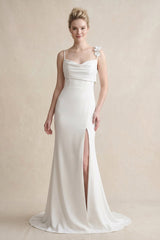 Mermaid Satin Wedding Dress With Floral in White - KISS BRIDAL Wedding Dresses