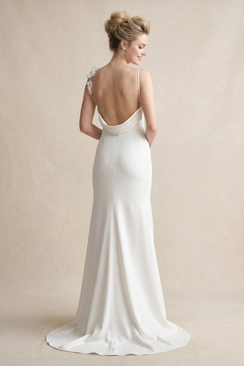 Mermaid Satin Wedding Dress With Floral in White - KISS BRIDAL Wedding Dresses