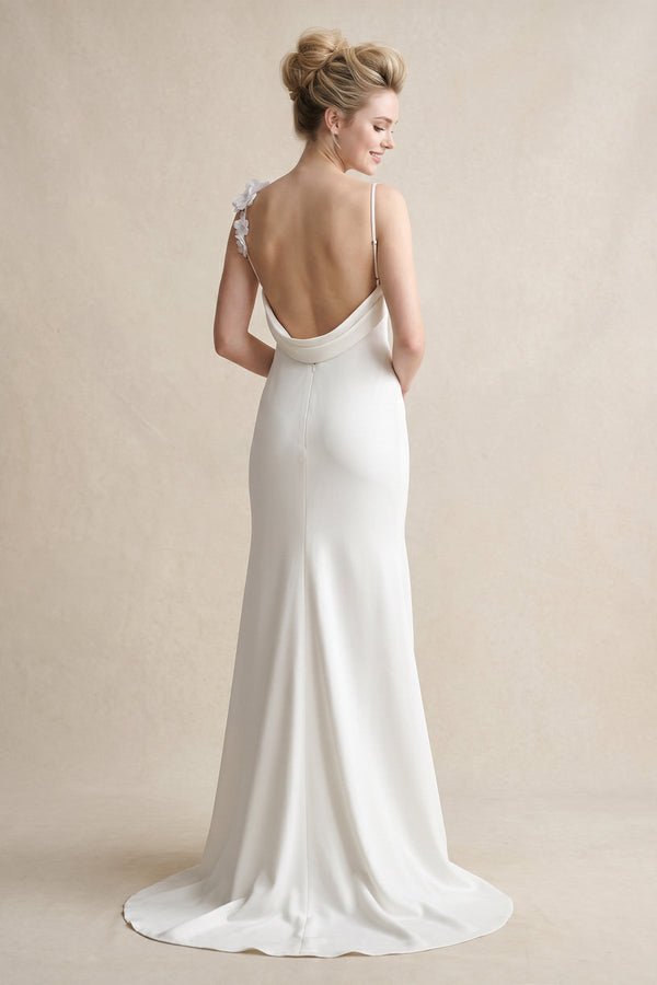 Mermaid Satin Wedding Dress With Floral in White - KISS BRIDAL Wedding Dresses