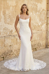 Mermaid Satin Wedding Dress With Lace in Ivory - KISS BRIDAL Wedding Dresses