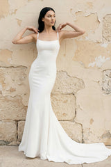 Mermaid Scoop Neck Backless Satin Wedding Dresses - KISS BRIDAL Wedding Dresses