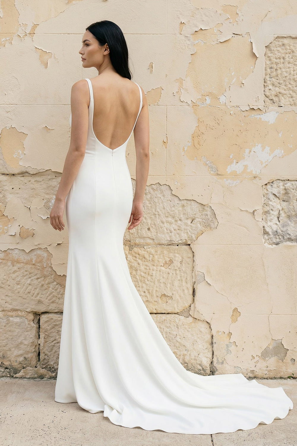 Mermaid Scoop Neck Backless Satin Wedding Dresses - SHE IS ME Wedding Dresses