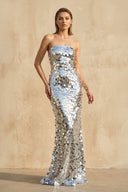 Mermaid Sequins Maxi Dress in Silver - KISS BRIDAL