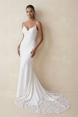 Mermaid Spaghetti Straps Lace Open Back Wedding Dress in White - KISS BRIDAL Wedding Dresses