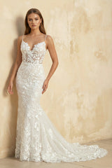 Mermaid Spaghetti Straps Lace Wedding Dress in Ivory - KISS BRIDAL Wedding Dresses