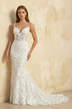 Mermaid Spaghetti Straps Lace Wedding Dress in Ivory - SHE IS ME Wedding Dresses