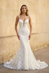 Mermaid Spaghetti Straps Lace Wedding Dress in White - KISS BRIDAL Wedding Dresses