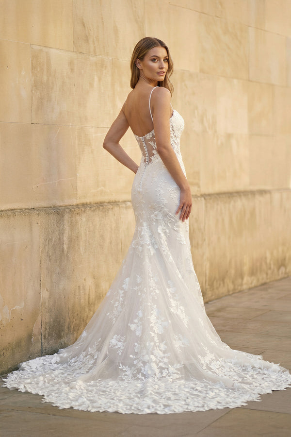 Mermaid Spaghetti Straps Lace Wedding Dress in White - SHE IS ME Wedding Dresses