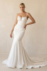 Mermaid Spaghetti Straps Long Wedding Dress - KISS BRIDAL Wedding Dresses
