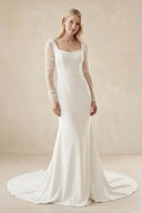 Mermaid Square Neck Long Sleeves Satin Wedding Dresses - KISS BRIDAL Wedding Dresses