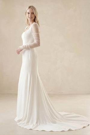 Mermaid Square Neck Long Sleeves Satin Wedding Dresses - KISS BRIDAL Wedding Dresses