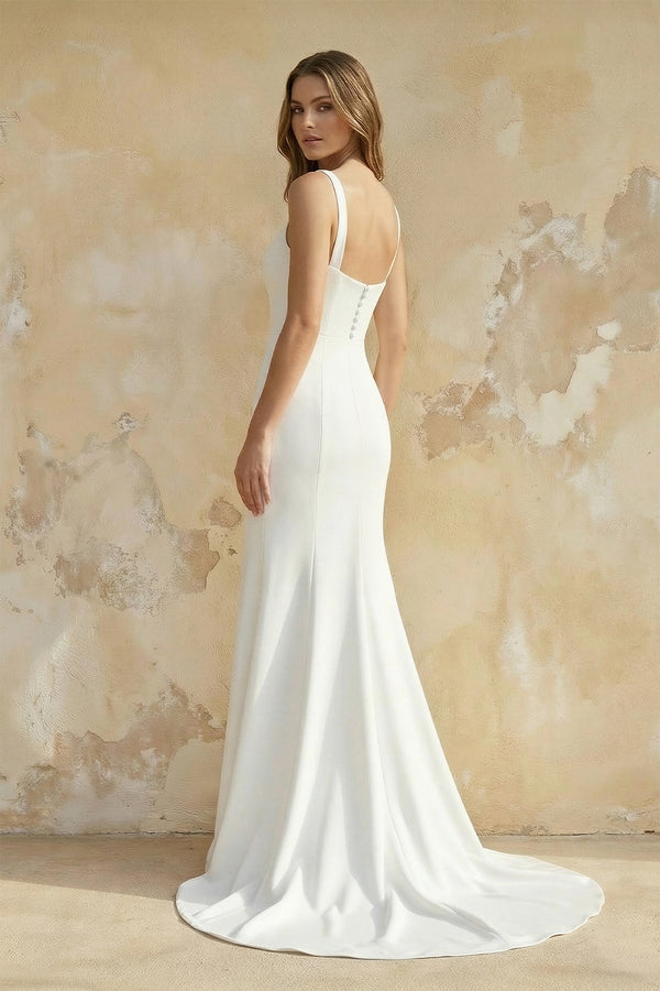 Mermaid Square Neck Satin Wedding Dress in White - KISS BRIDAL Wedding Dresses