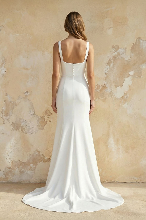 Mermaid Square Neck Satin Wedding Dress in White - KISS BRIDAL Wedding Dresses