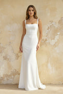 Mermaid Square Neck Satin Wedding Dress in White - KISS BRIDAL Wedding Dresses