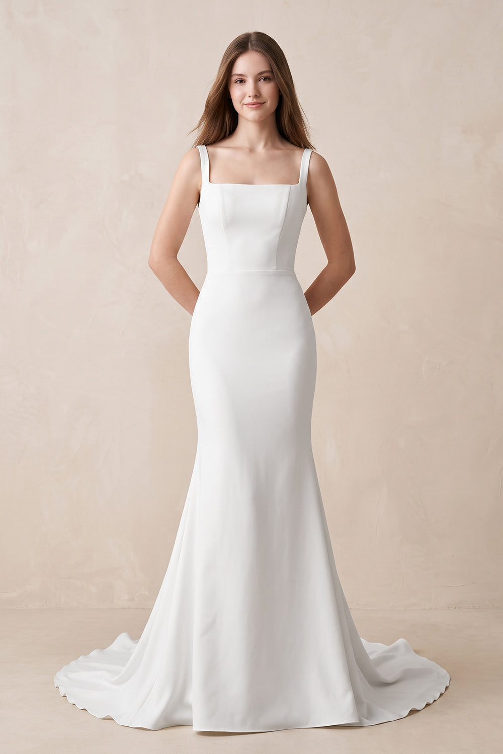 Mermaid Square Neck Satin Wedding Dress in White