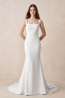 Mermaid Square Neck Satin Wedding Dress in White - KISS BRIDAL Wedding Dresses