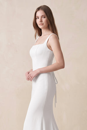 Mermaid Square Neck Satin Wedding Dress in White - KISS BRIDAL Wedding Dresses