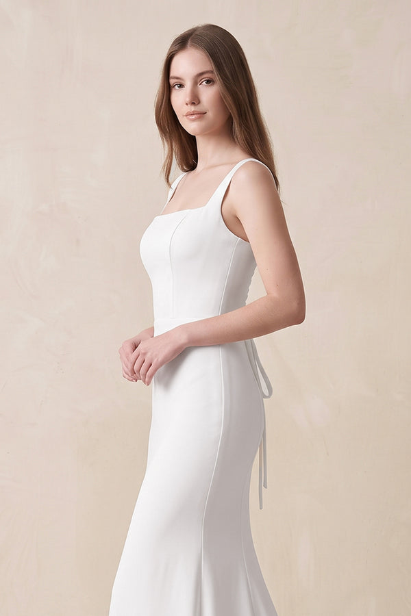 Mermaid Square Neck Satin Wedding Dress in White - KISS BRIDAL Wedding Dresses