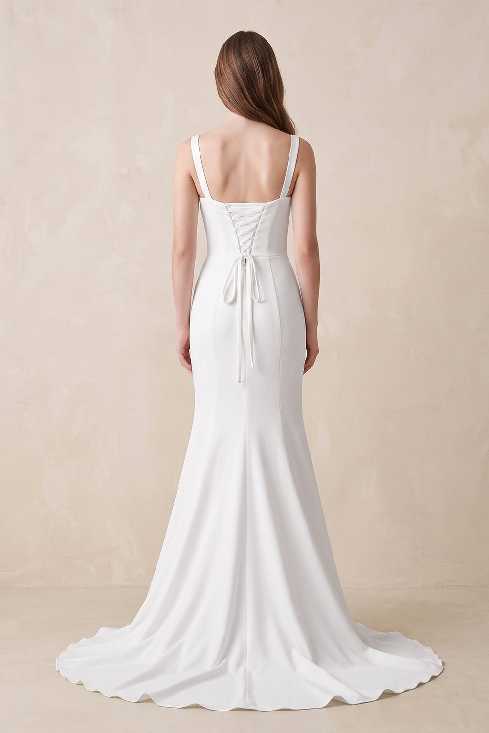 Mermaid Square Neck Satin Wedding Dress in White