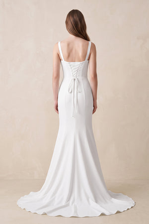 Mermaid Square Neck Satin Wedding Dress in White - KISS BRIDAL Wedding Dresses