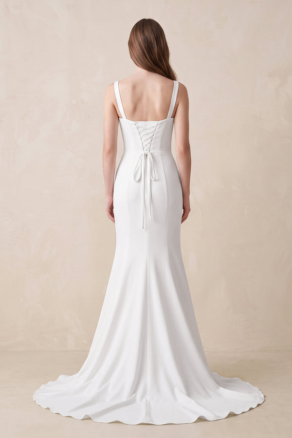 Mermaid Square Neck Satin Wedding Dress in White - KISS BRIDAL Wedding Dresses