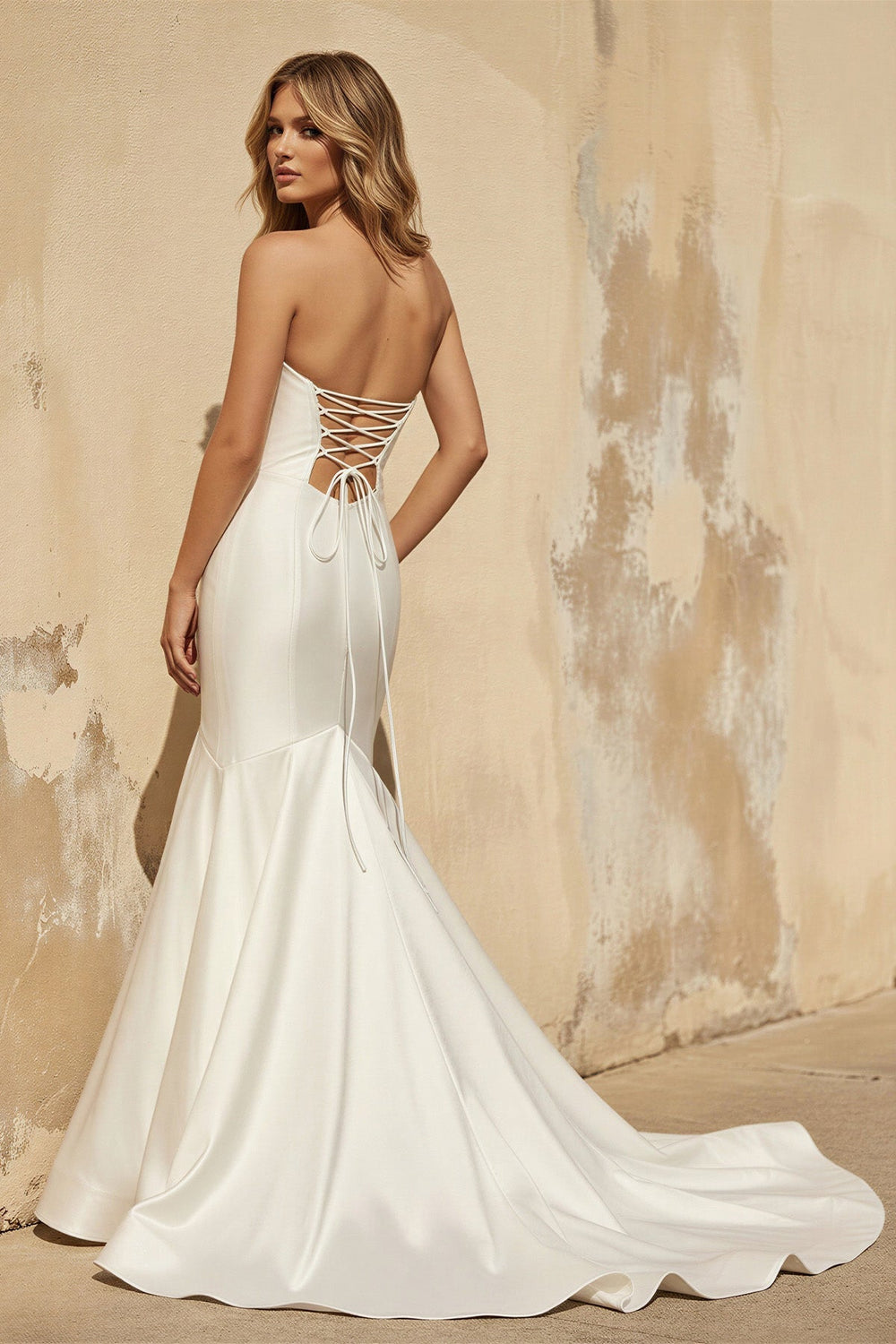 Mermaid Strapless Satin Wedding Dress in Diamond White