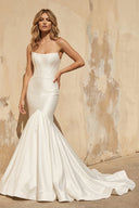 Mermaid Strapless Satin Wedding Dress in Diamond White - KISS BRIDAL Wedding Dresses