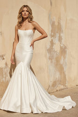 Mermaid Strapless Satin Wedding Dress in Ivory - KISS BRIDAL Wedding Dresses